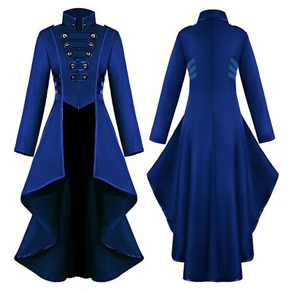 Retro Kvinde Gotisk Steampunk Knap Corsage Kostume Frakke Middelalderlig Jakke Blue L