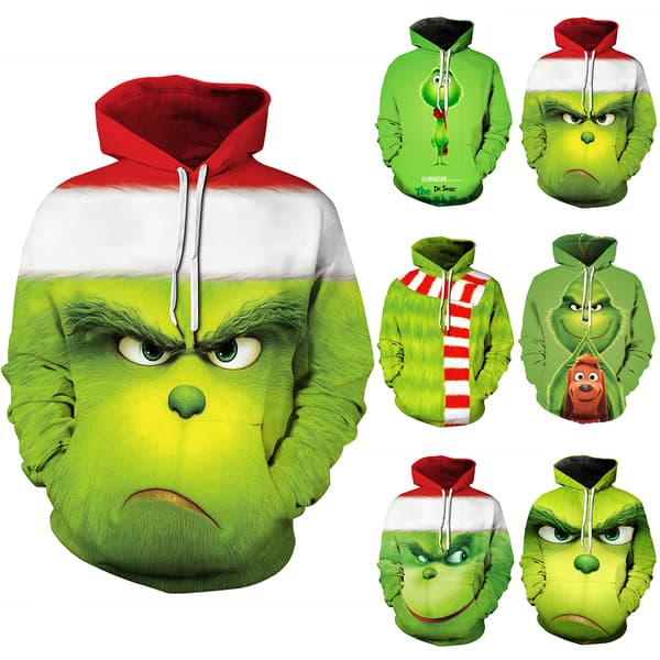 Unisex Christmas Grinchs Pullover Hettegenser Nyhet Sweatshirt Gave E 3XL