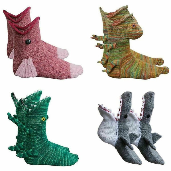 Strikkede krokodille sokker dyr sokker strikkede nyhed vinter varm julegave Green Crocodile Socks