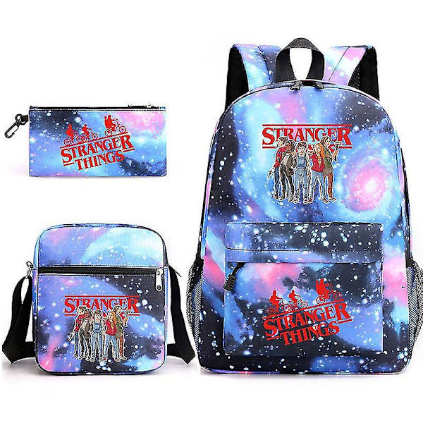Barns Strange Story Stranger Things Skolväska Shoulder Pencil Bag One Shoulder Tredelad set starry sky blue