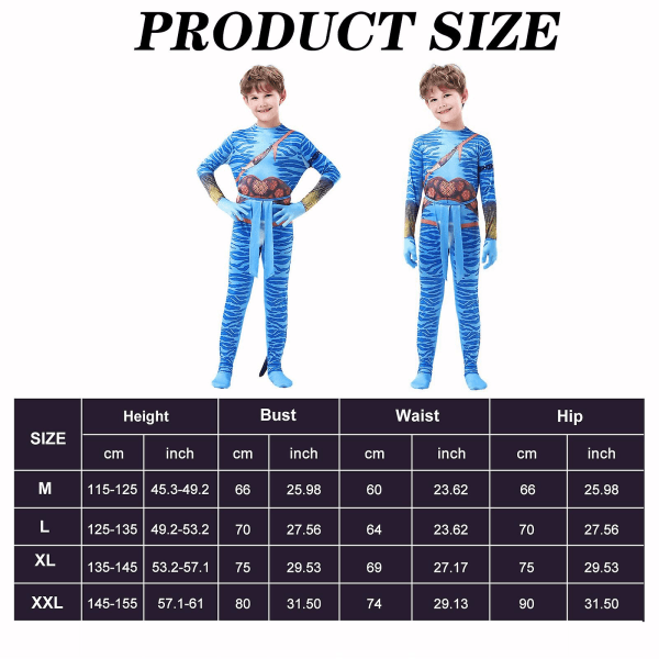 Neytiri Halloween Cosplay Børnekostume Jumpsuit Drenge & Piger Body Blå I Boy XL for Height 140cm