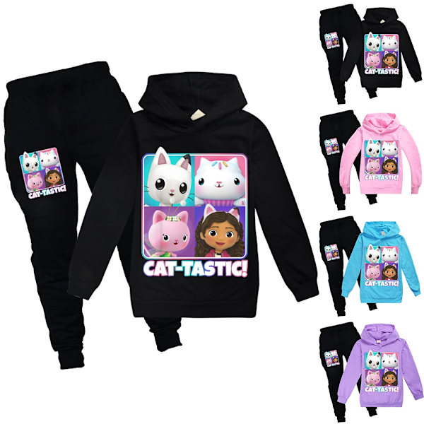 Pojkar Flickor Gabby's Doll House Hoodies Träningsoveraller Toppar+ Byxor Set - Perfet I black 160cm