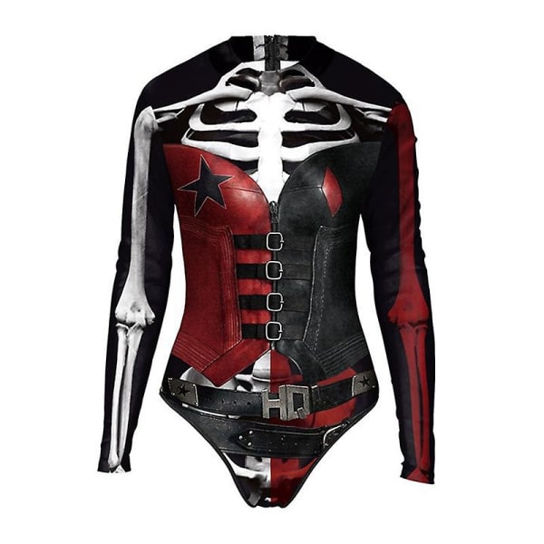 Dam Harley Quinn Cosplay Skull Print Lady One Piece Baddräkt L-XL