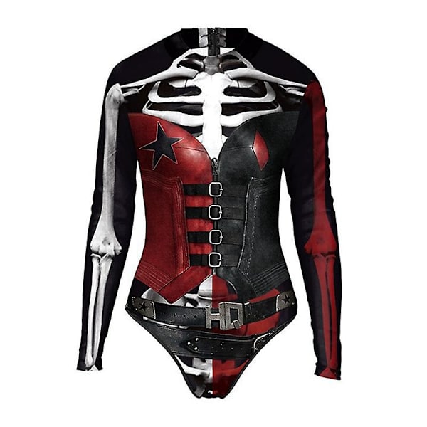 Harley Quinn Cosplay badedragt med dødningehoved-print til kvinder S-M