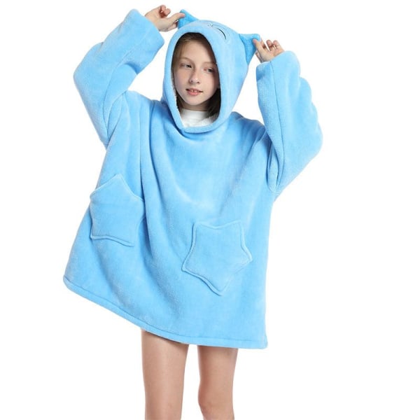 Barn Oversized Sweatshirt Filt med Luvtröja Mjuk Varm Fleece Bad pöllö