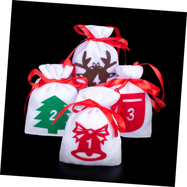 WJ 1Set 24 Styck Julgodispapper Flanellpåse Julgodispåse Julsnoddpåsar Adventskalender till julfavoritpåsar Väska hollow out 16X11CM