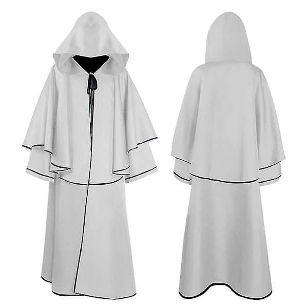 Middelalderlig 5-farvet kappe Halloween hætte kappe munk kappe kappe langærmet troldmand død kappe White XL