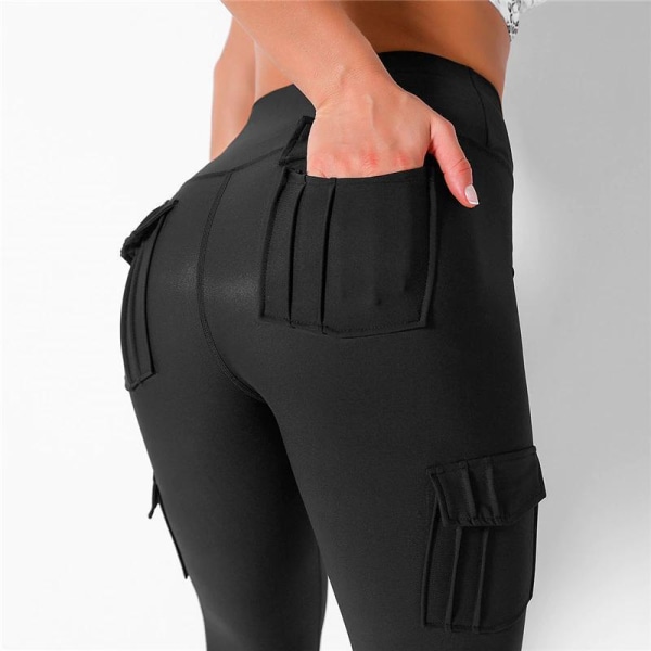 Mustat leggingsit, joissa on 4 taskua black m