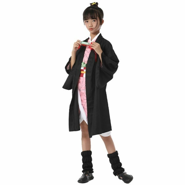 Demon Slayer Cosplay Kostume Børn Piger Drenge Anime Kimono Outfit I Nezuko 13-14 år = EU 158-164