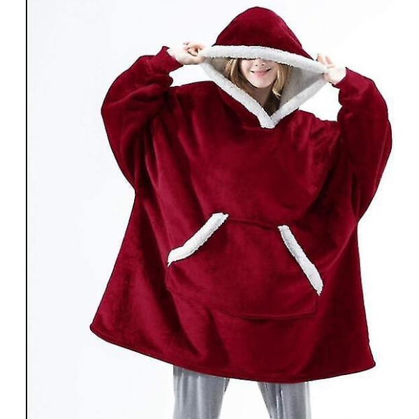 Oversized hættetrøje filt Bærbar lammefløjl La filt red