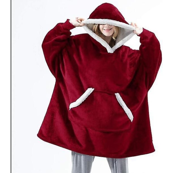 Oversized hoodie filt Bärbar lamm sammet Lazy filt red