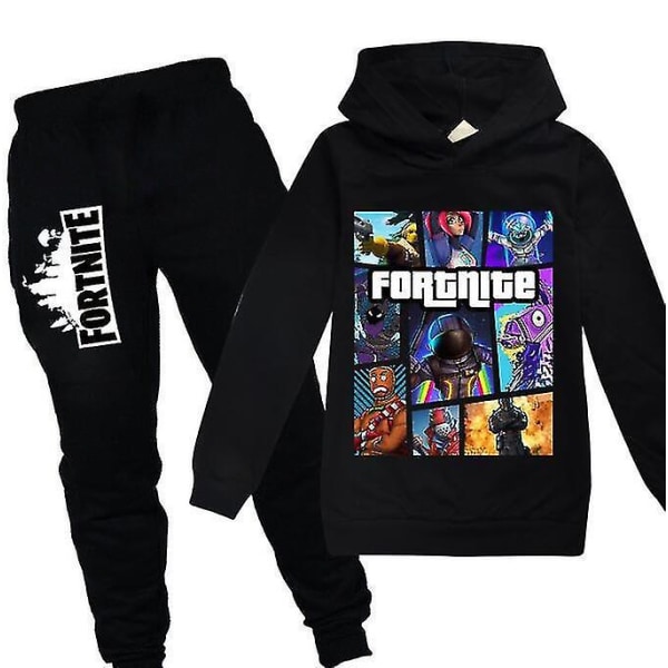 Fortnite Sleeve Hoodie Byxor Kostym Pojkar Träningsoverall Sportkläder black z black 170cm