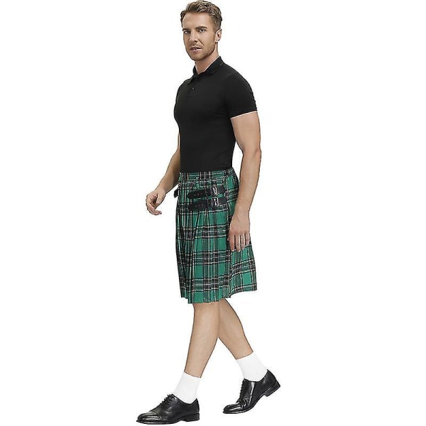 Irish Pläd Green Kilt - Scottish St Patrick's Green Plisserad kostym Tartan Kjol Kilts Kläder för män och kvinnor green M