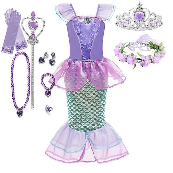 Disney Den Lille Havfrue Ariel Prinsessekjole Børnekjole Til Piger Cosplay Børn Karneval Fødselsdagsfest Tøj Havfruekjole V 3-4T(size 110) 11pcs Mermaid Sets7