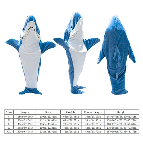 Bedst sælgende Shark Blanket Hoodie Voksen - Shark Onesie Voksen Bærbar tæppe L