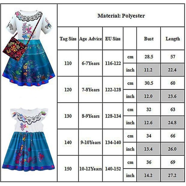 Tjejer Disney Encanto Mirabel Klänning Party Fancy Dress Cosplay Kostym Dress (without bag) 7-8 Years