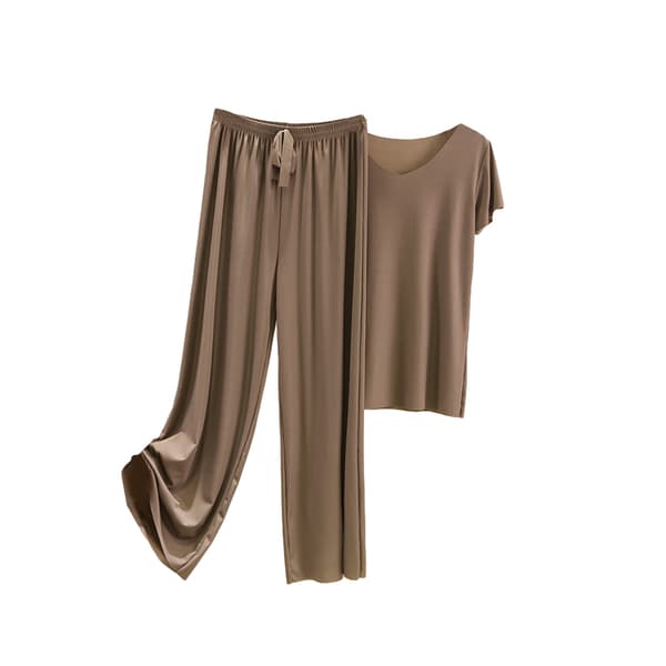 Kvinnor Ice Silk Pyjamas Set T-shirt Elastisk midja lösa byxor Dark khaki K Dark khaki 2XL