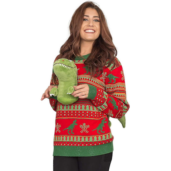 Unisex 3D T-rex Punainen Ja Vihreä Pusero Ruma Joulupaita Herra Nainen Xmas Asu M Z M