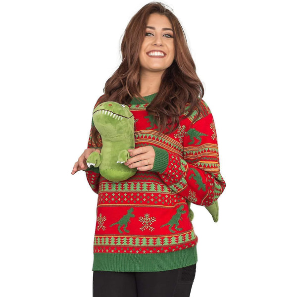 Unisex 3D T-rex Rød Og Grøn Jumper Ugly Christmas Sweater Herre Dame Xmas Kostume S Z S