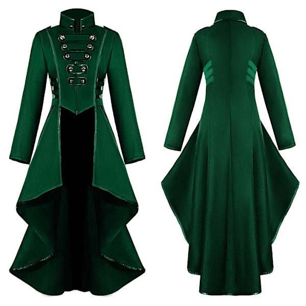 Retro Kvinde Gotisk Steampunk Knap Corsage Kostume Frakke Middelalderlig Jakke Green 3XL