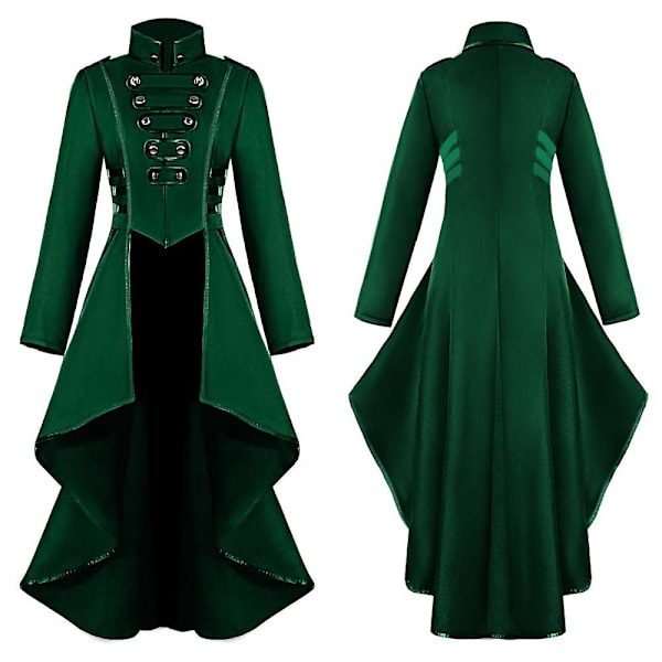 Retro Kvinde Gotisk Steampunk Knap Corsage Kostume Frakke Middelalderlig Jakke Green 4XL