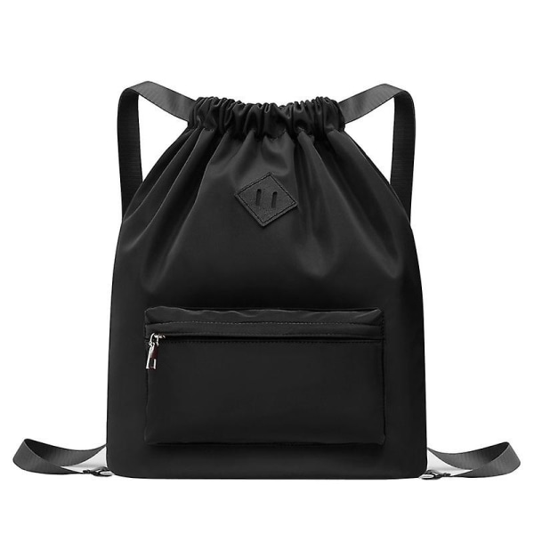 Ryggsekk med snøring Sports Gym Ryggsekk Vanntett String Bag Strand Bag Z Black