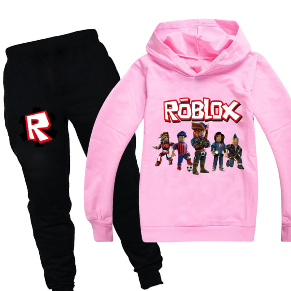 Barn ROBLOX Hoodie+Pants Träningsoverall Huvtröja Sportkläder I Pink 160cm