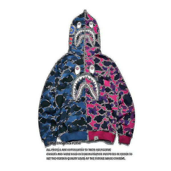 Bape Fashion Stitching Halvblå Halv Röd Hooded Shark Sweatshirt/yt CNR M