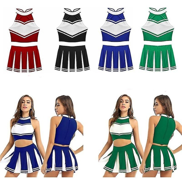 Kvinnors Cheer eader Kostym Uniform Cheerleading Vuxen Klä ut I BLUE L