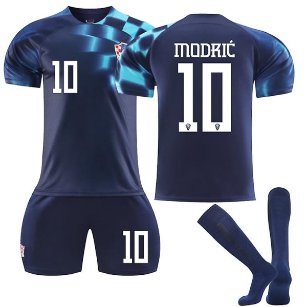 Kroatia Bortedrakt VM 2022/23 Modrić #10 Fotballtrøye T-skjorte Shorts Kit Fotball 3-delt sett for barn Voksne z Kids 20(110-120cm)