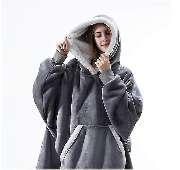Oversized hoodie tÃ¦ppe BÃ¦rbart lammeuld La tÃ¦ppe gray
