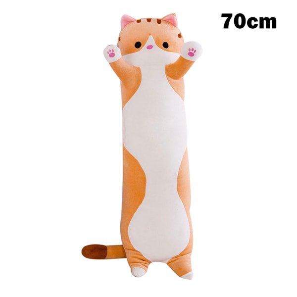 Myk sovende katt figur pute kosedyr dukke lang sylindrisk plysj leke for barn voksen 50/70/90 cm lang Brun Z Brown 70cm