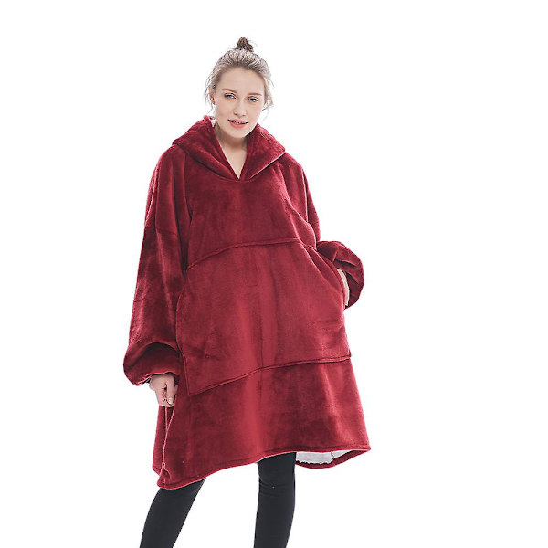 Oversized stor hættetrøje tæppe hættetrøje ultra plys Sherpa kæmpe tæppe sweatshirt Red