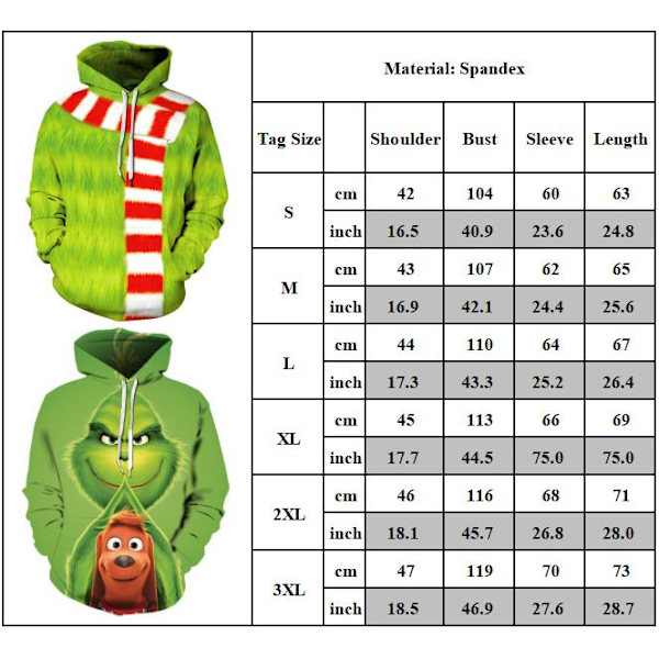 Unisex Christmas Grinchs Pullover Hettegenser Nyhet Sweatshirt Gave E 2XL
