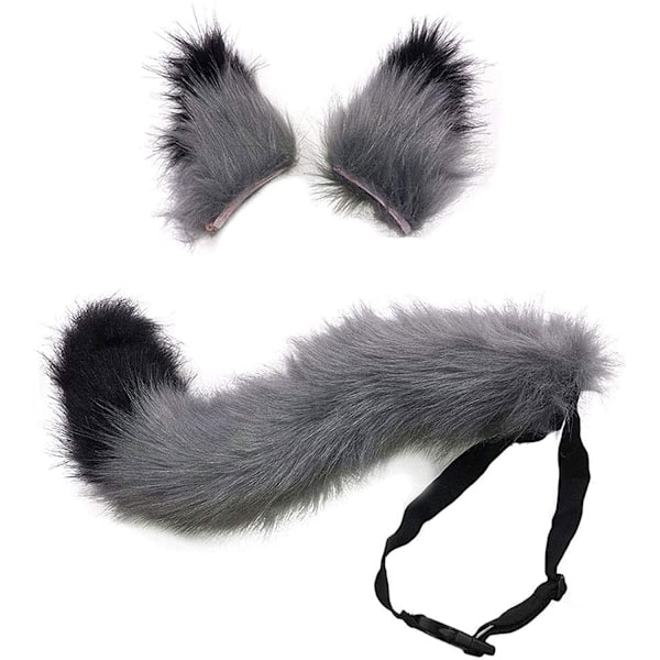 Hale og ører sett, lang revehale cosplay fuskepels revehale sett med ører og klokkekrage for barn jenter gutter tenåringer damer fest Z