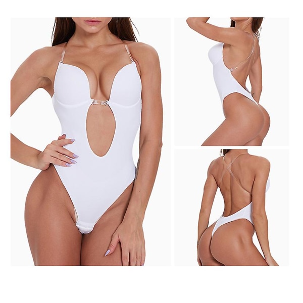 Kvinnors rygglös body Shapewear U Plunge Seamless String Plunging Djup V-ringad Body Shaper för bröllop White 3XL(42)