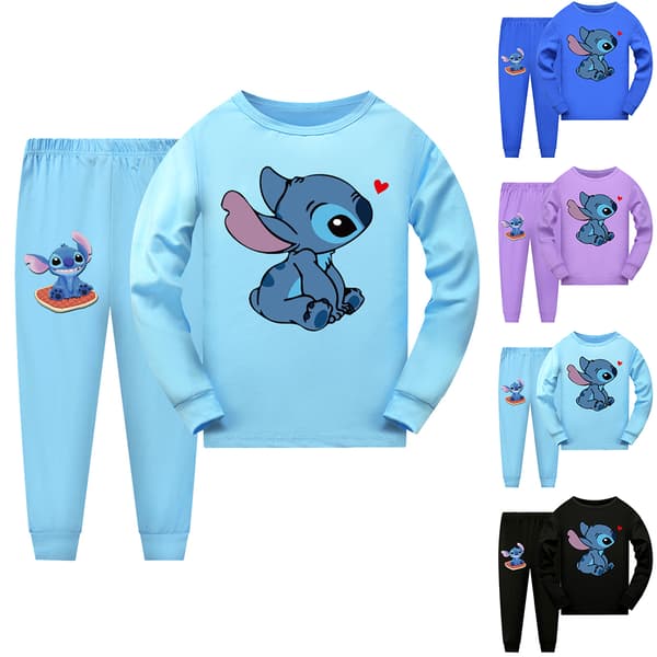 2 stk. Kids Pyjamas Stitch Langærmet Pullover Set Nattøj I Light blue 140cm