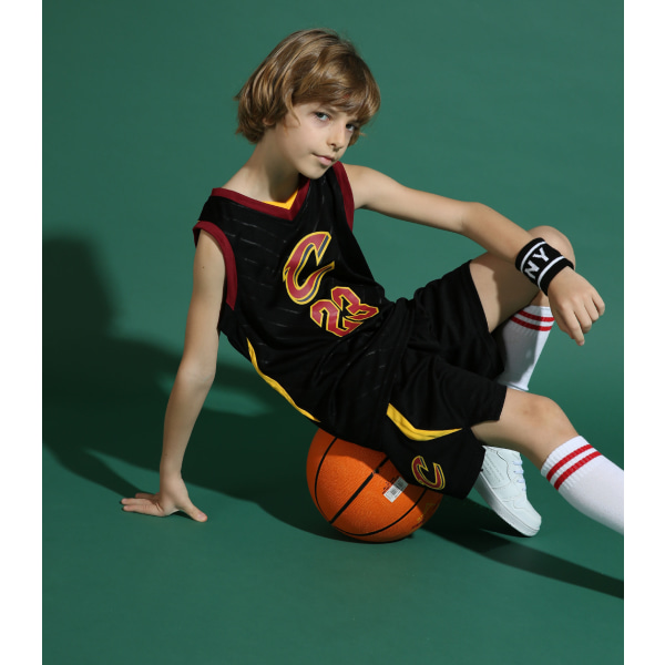 LeBron James No.23 Baskettröja Set Cavaliers Uniform för barn tonåringar Black Z Black L (140-150CM)