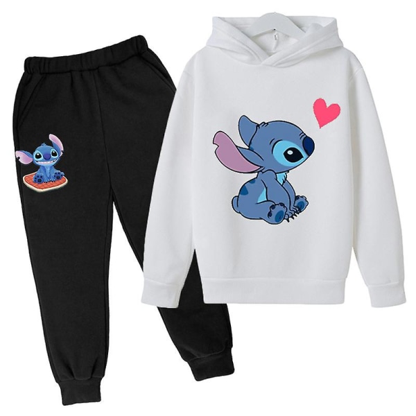 Lilo ja Stitch -verryttelyasu 2 osaa hupparihousut asusetti urheiluvaatteet lapsille White 100cm