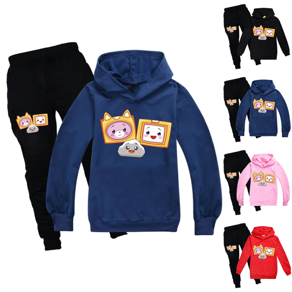 Pojkar Flickor LANKYBOX Hoodies Träningsoveraller Toppar+Joggerbyxor Set V I Navy blue 160cm