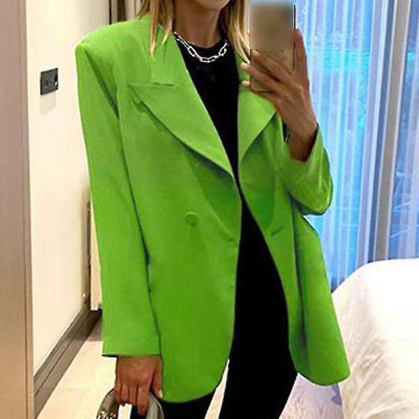 Kvinder Langærmede Business Jakker Work Cardigan Jakke Single Breasted Blazers I Green M