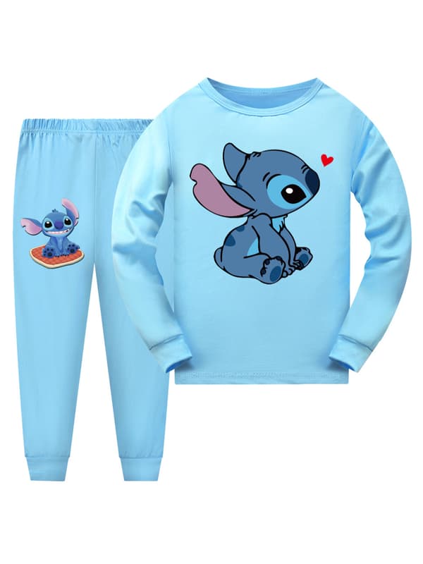 2-pack pyjamas fÃ¶r barn Stitch lÃ¥ngÃ¤rmad trÃ¶ja set nattklÃ¤der - LjusblÃ¥ Light blue Light blue 140 cm