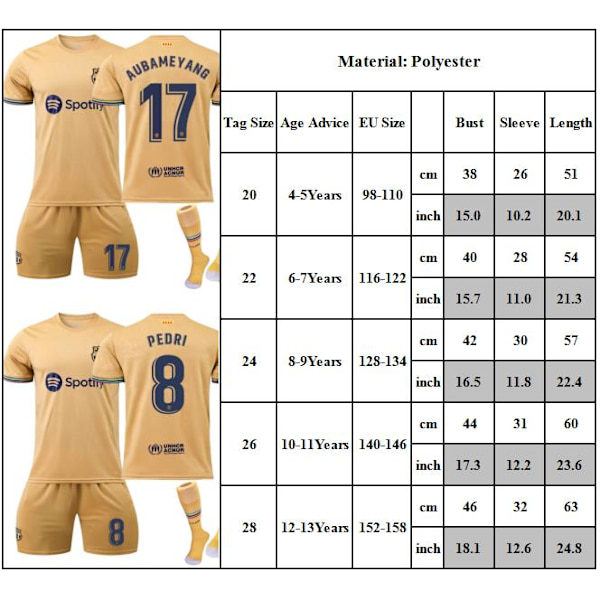 T-skjorte for gutter for barn + shorts FC Barcelona Pedri fotballdrakt kostyme I #9 10-11Y