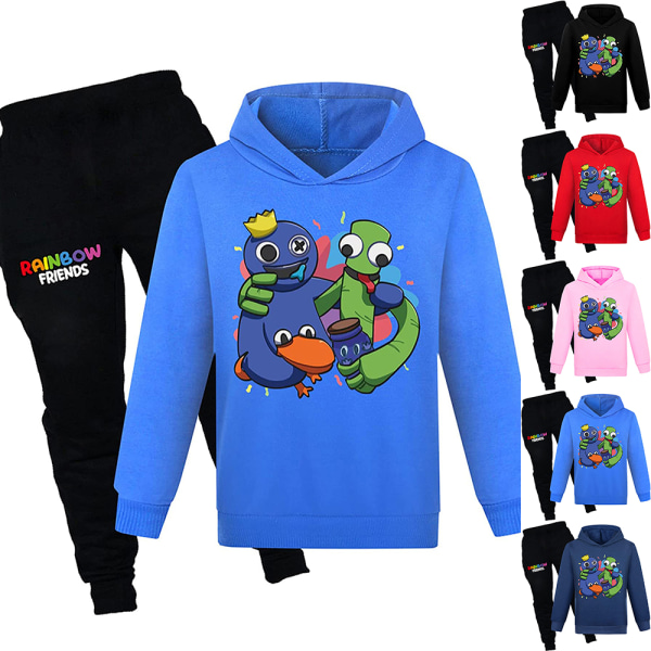 Pojkar Flickor Rainbow Friends Printed Hoodie Träningsbyxor & Byxor Set I Dark Blue 150cm