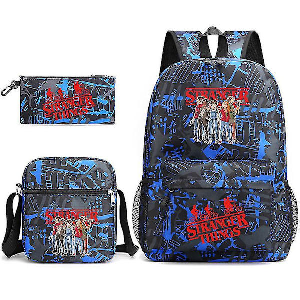 Barns Strange Story Stranger Things Skolväska Shoulder Pencil Bag One Shoulder Tredelad set blue