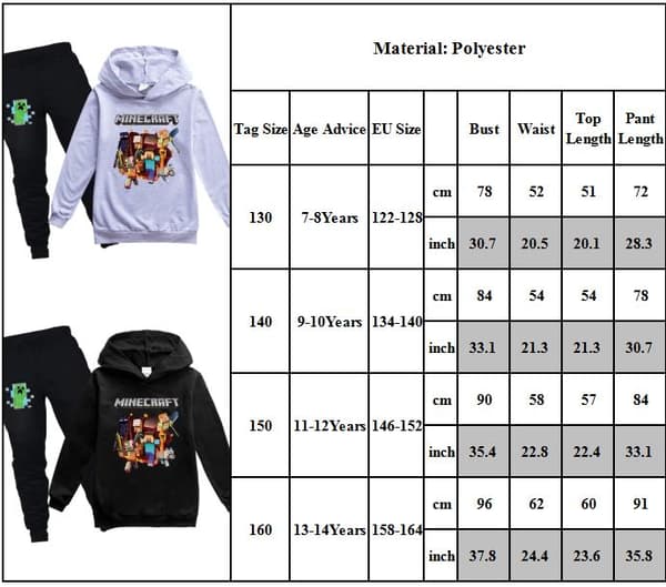 Barn Gutter Minecraft Hettegenser Topp og Bukser 2-delt Sett grey 150cm
