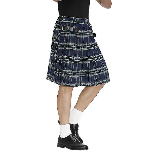 Irish Pläd Green Kilt - Scottish St Patrick's Green Plisserad kostym Tartan Kjol Kilts Kläder för män och kvinnor blue XL