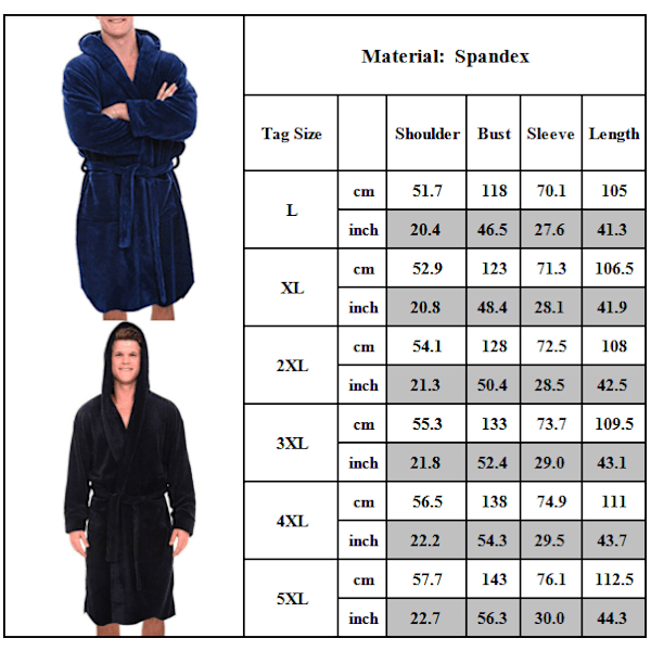 Miesten pitkähihainen kylpytakki pehmeällä loungewear-kylpytakilla I Grey S