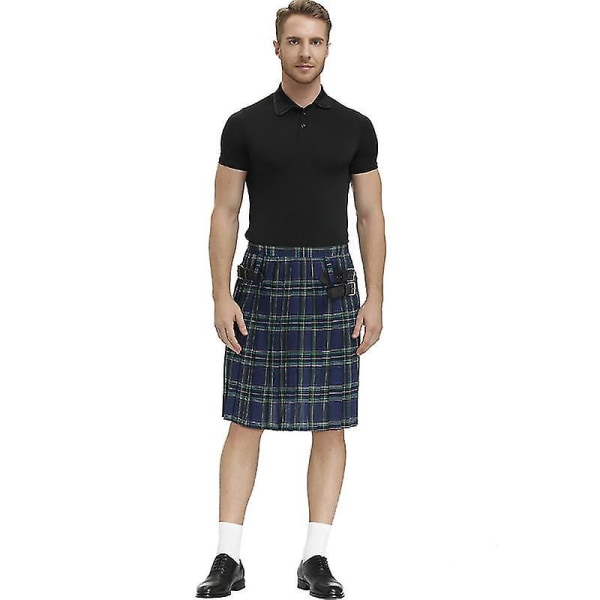 Irlantilainen ruudullinen vihreä kiltti - Skotlantilainen Pyhän Patrickin vihreä plisseerattu puku Tartan-hame Kiltit Vaatteet miehille ja naisille blue XL