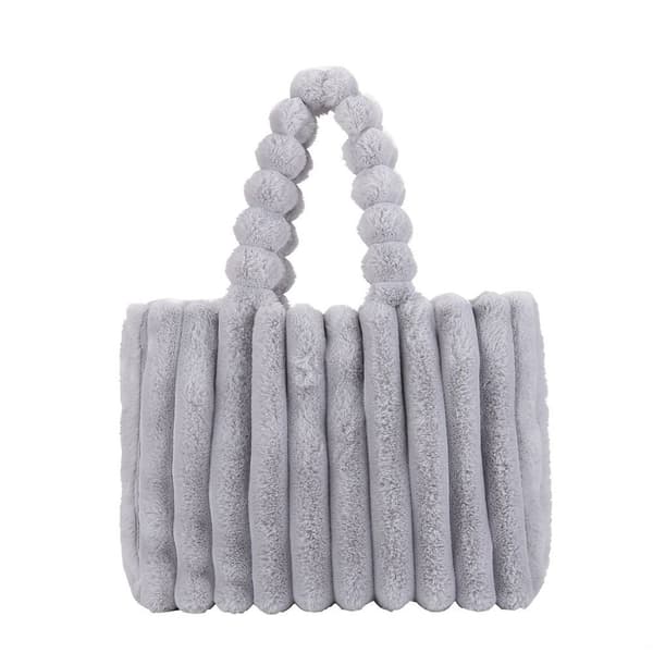 Mjuk plysch Handväskor Fuskpäls Enfärgad Shopper Väskor GRÅ Z Grey